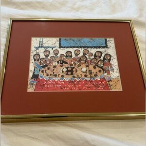 Goldfarb Batik Family Passover Seder Matted and Framed VINTAGE